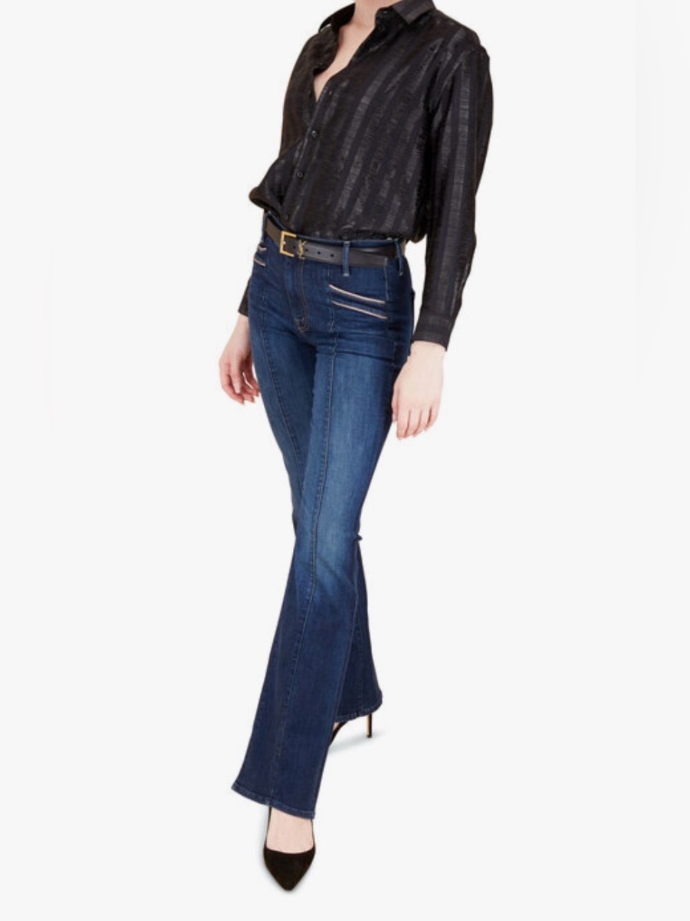 NWT MOTHER High Rise Flare Jeans Slant Pocket Drama Up Your Alley Wash Sz 25
